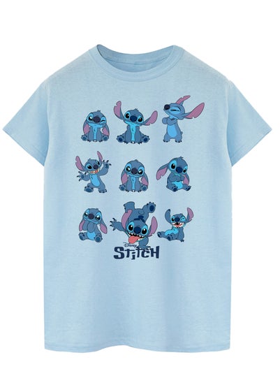Disney Lilo & Stitch Multi Stitch Light Blue Graphic Boyfriend Fit T-Shirt