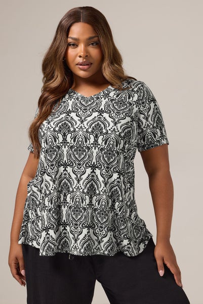 Yours Curve White Paisley Print Swing Top