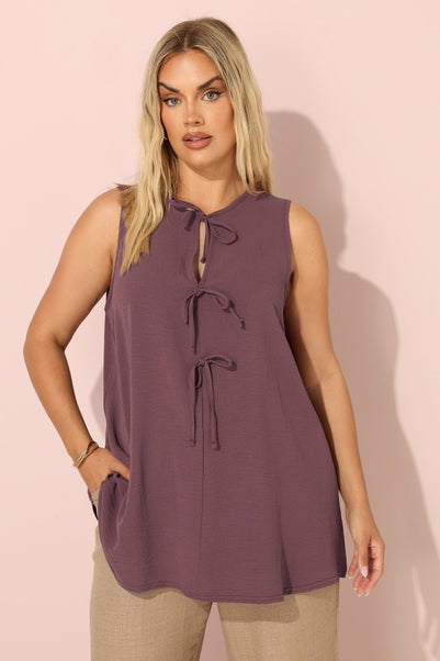 Yours Curve Purple Tie Front Smock Vest Top