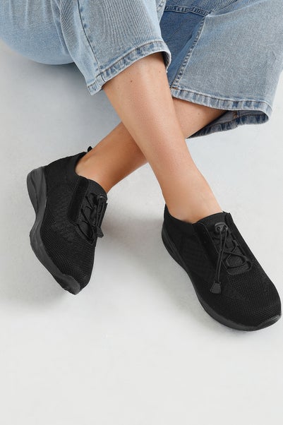 Yours Black Woven Drawcord Trainers In Extra Wide EEE Fit