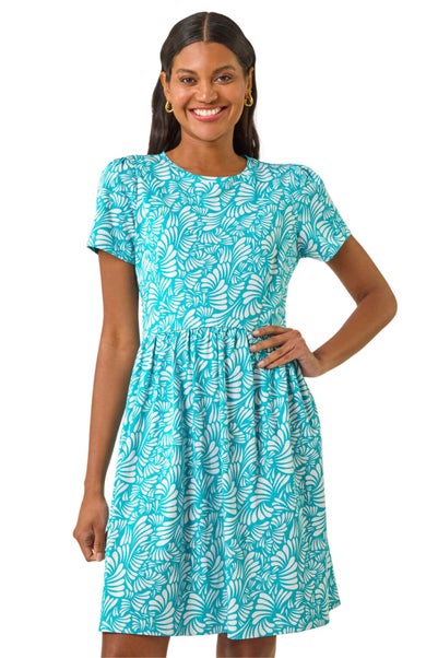 Roman Aqua Abstract Print Jersey Dress