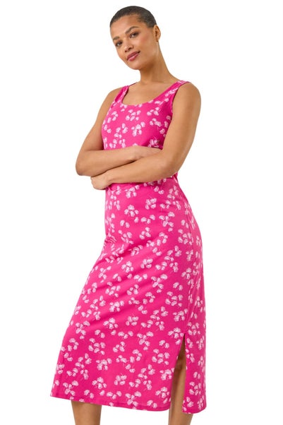 Roman Pink Dandelion Print Midi Dress