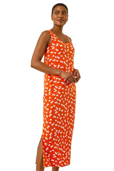Roman Orange Lemon Print Midi Dress