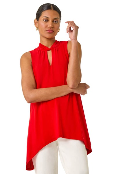 Roman Red Keyhole Front Stretch Top