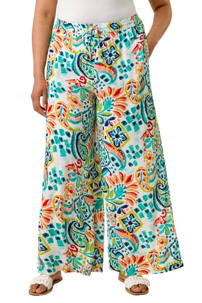 Roman Blue Curve Abstract Print Trousers