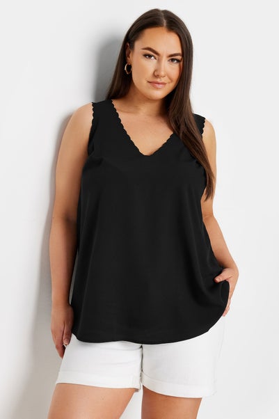 Yours Curve Black Scallop Trim Cami Top