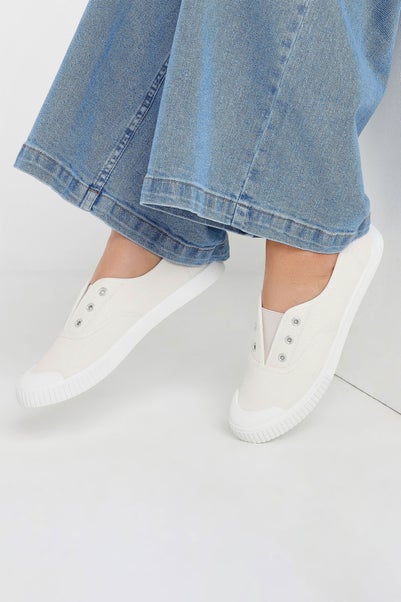 Yours Cream Canvas Slip On Trainers In Wide E Fit