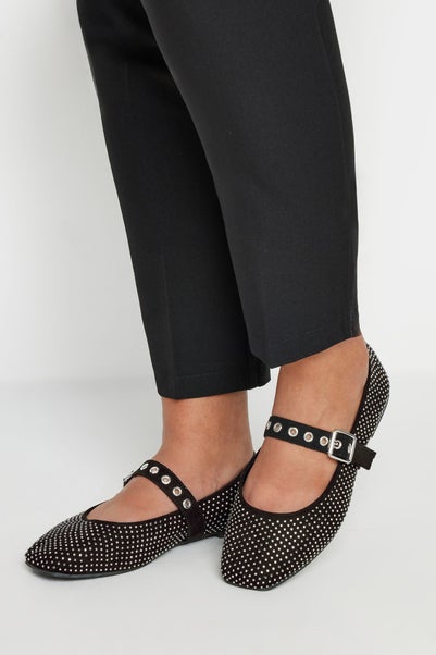 Yours Black Diamante Mary Jane Ballerina Pumps In Extra Wide EEE Fit