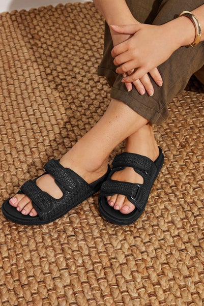 Yours Black Woven Strap Sandals In Extra Wide EEE Fit