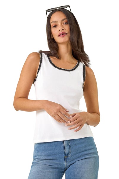 Dusk White Contrast Stitch Vest Top