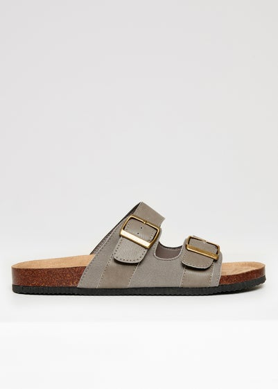 Threadbare Stone Slip On Two Buckle Strap Sandals