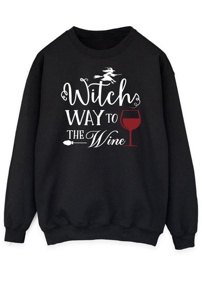 Brands In Halloween Witch Way To Wine Women's Black Graphic Sweatshirt