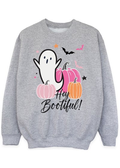 Brands In Halloween Hey Bootiful Girls Grey Graphic Sweatshirt (3-13 Years)