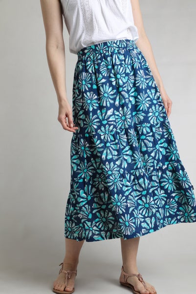 Weird Fish Aqua Marine Harini Double Cloth Printed Midi Skirt