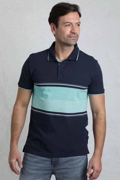 Weird Fish Aqua Marine Sunbury Striped Pique Polo Shirt