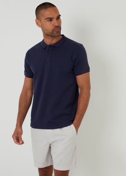 Threadbare Navy Textured Cotton Short Sleeve Polo Shirt