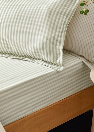 Yard Hebden Melange Stripe Cotton Eucalyptus Fitted Sheet