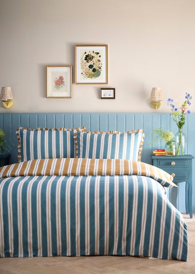 Appletree Eloise Stripe Tasselled Teal Duvet Cover Set