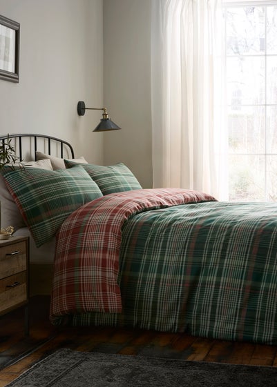Dreams & Drapes Bennet Check Brushed Green Duvet Cover Set