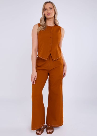Gini London Rust Cotton Contrast Stitch Detail Waist Coat