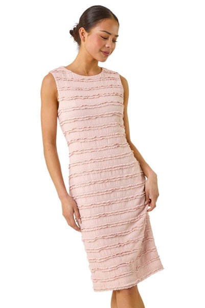 Roman Light Pink Petite Ruffled Stretch Dress