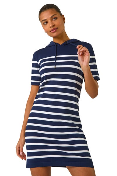 Roman Navy Stripe Hooded Knit Dress