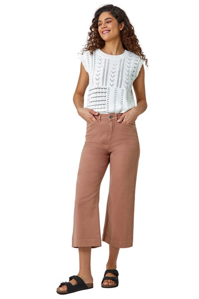 Roman Tan Cotton Denim Stretch Culottes