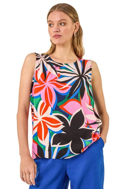 Roman Pink Floral Print Vest Top
