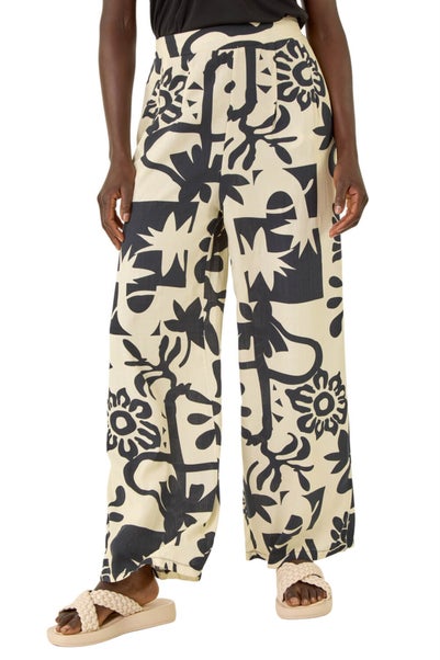 Roman Ivory Contrast Print Wide Leg Trouser