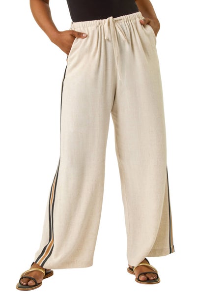 Roman Natural Petite Linen Mix Side Stripe Trouser