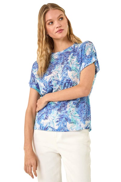 Roman Blue Burnout Printed T-Shirt
