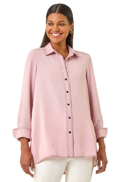 Roman Light Pink Constrast Stitch Shirt