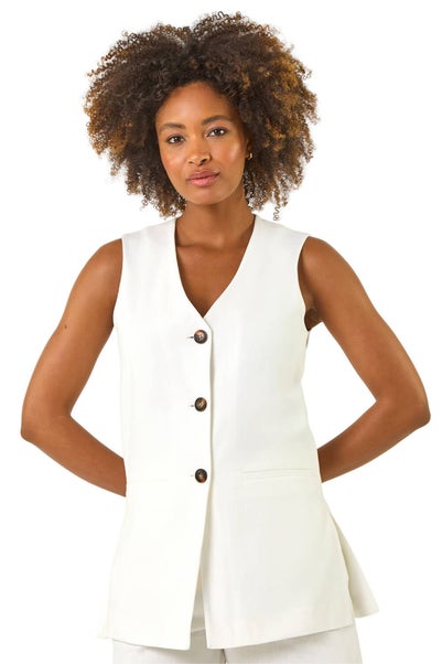 Roman Ivory Longline Button Waistcoat Jacket