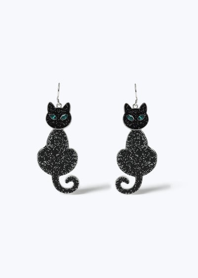 Muse Black Glitter Cat Earrings