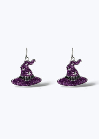 Muse Purple Halloween Glitter Witch Hat Drop Earring