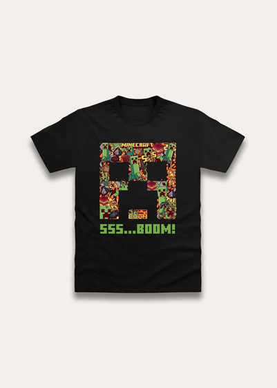 Brand Threads Minecraft T Shirt Black (Ages 7- 14 Years)