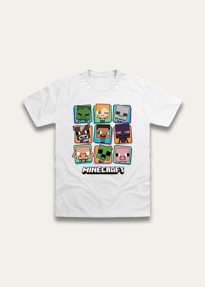 Brand Threads Minecraft T Shirt White (Ages 7- 14 Years)