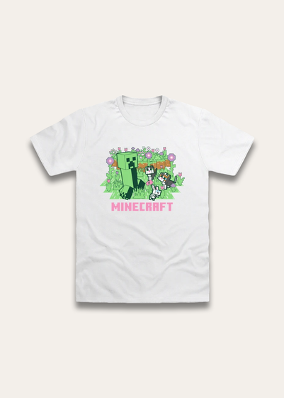 Brand Threads Minecraft T Shirt White (Ages 7- 14 Years)