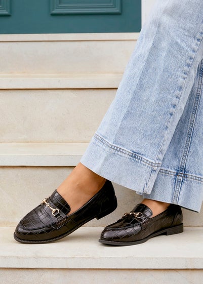 Linzi Maison Brown Faux Croc Patent Leather Loafer