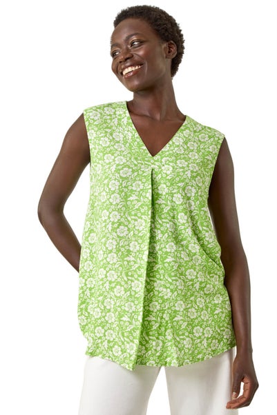 Roman Green Floral V-Neck Vest Top