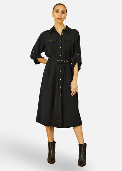 Yumi Black Stretch Midi Shirt Dress