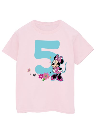 Disney Minnie Mouse 5th Birthday Girls Pink Graphic T-Shirt (5-8 Years)