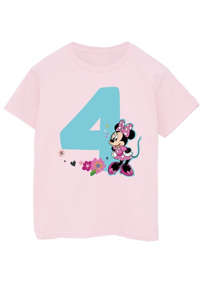 Disney Minnie Mouse 4th Birthday Girls Pink Graphic T-Shirt (3-6 Years)