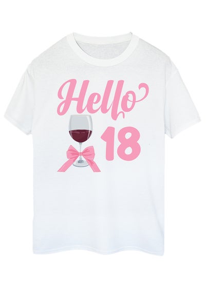 Brands In Birthday Hello 18 Boyfriend Fit Women's White Graphic Boyfriend Fit T-Shirt
