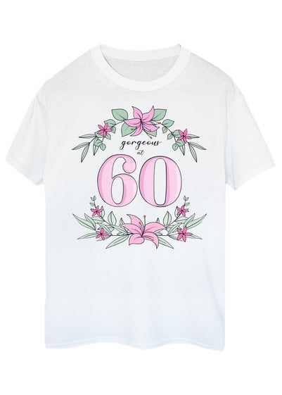 Brands In Birthday Gorgeous At 60 Boyfriend Fit Women's White Graphic Boyfriend Fit T-Shirt