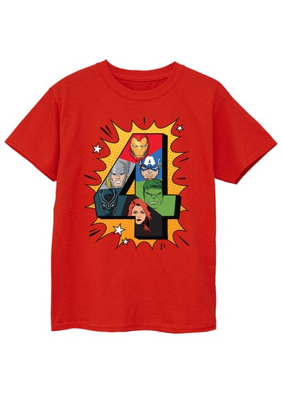 Marvel Characters 4th Birthday Boys Red Graphic T-Shirt (3-6 Years)