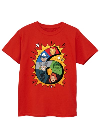 Marvel Characters 6th Birthday Boys Red Graphic T-Shirt (5-8 Years)