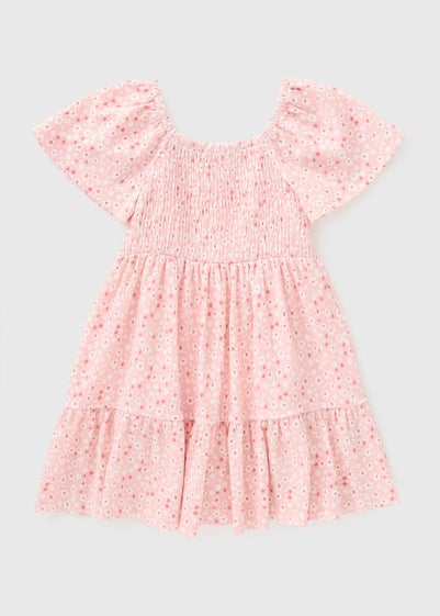 Girls Pink Floral Crinkle Dress (1-7yrs)