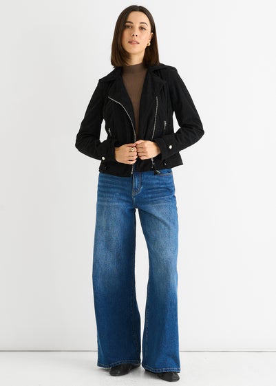 Gini London Black Corduroy Biker Zip Up Jacket