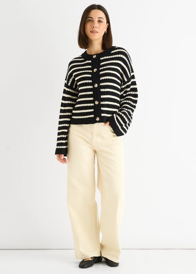 Gini London Black Stripe Cable Knit Crop Cardigan